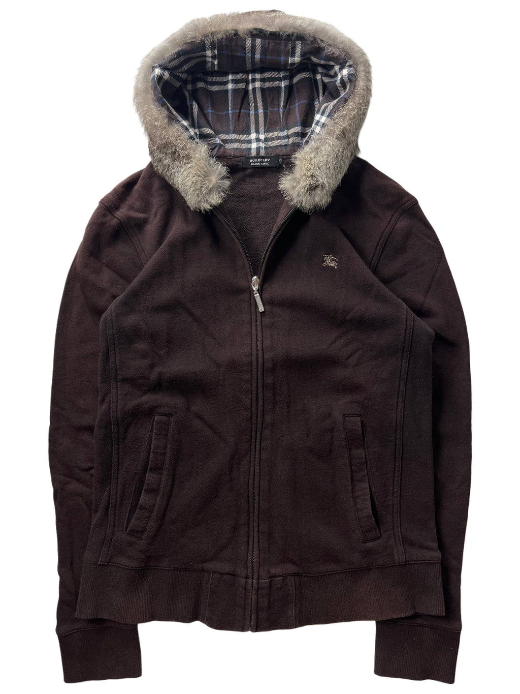 00’s BURBERRY rabbit fur zip hoodie (XS/S) - burgundy