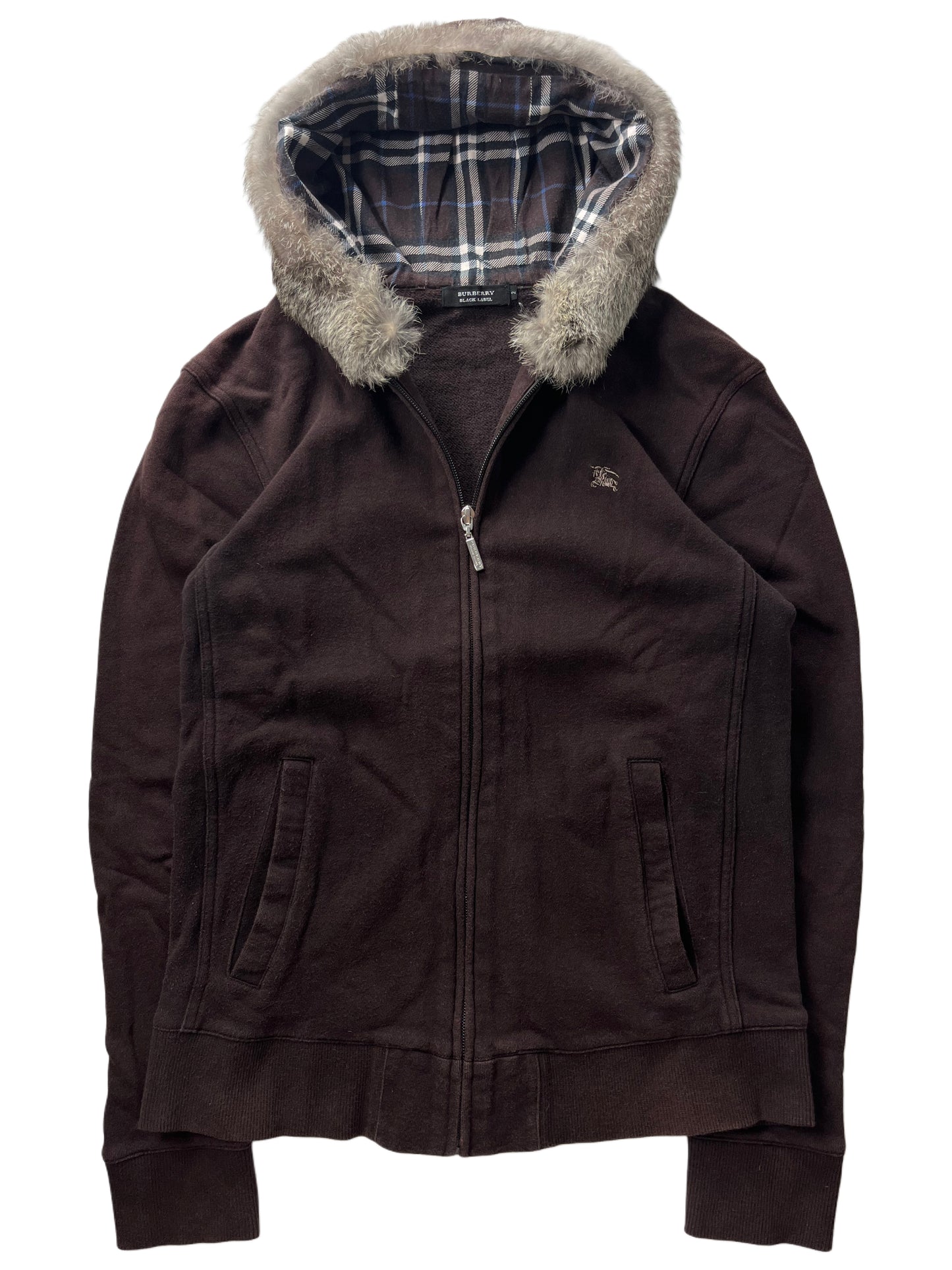 00’s BURBERRY rabbit fur zip hoodie (XS/S) - burgundy