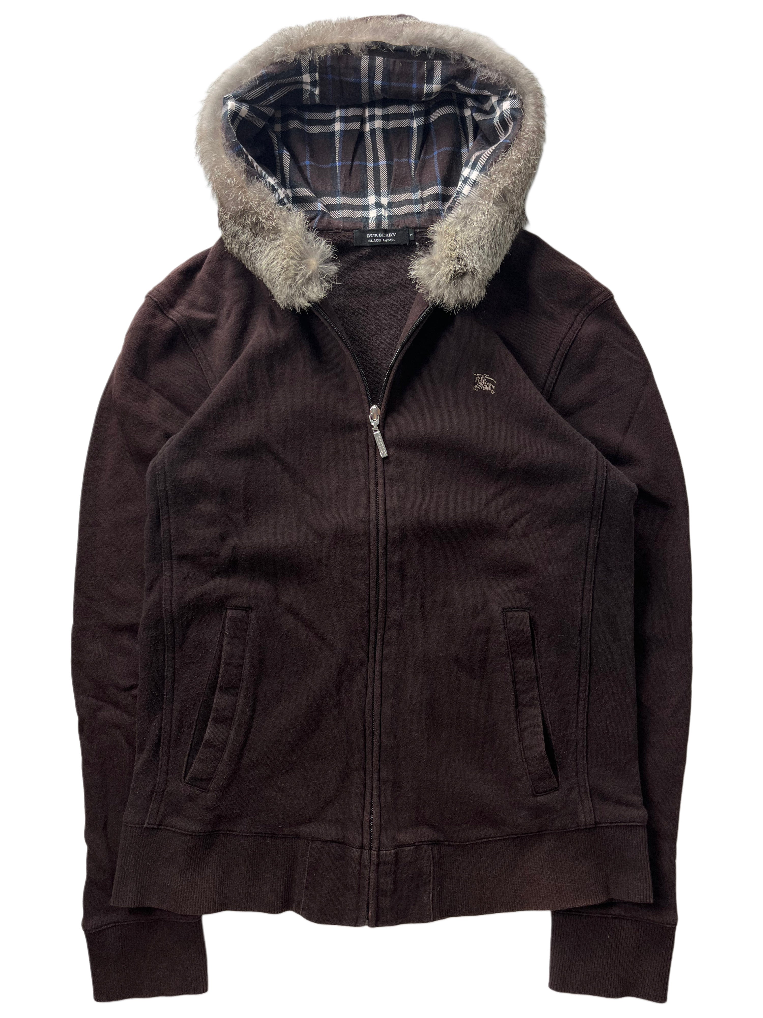 00’s BURBERRY rabbit fur zip hoodie (XS/S) - burgundy