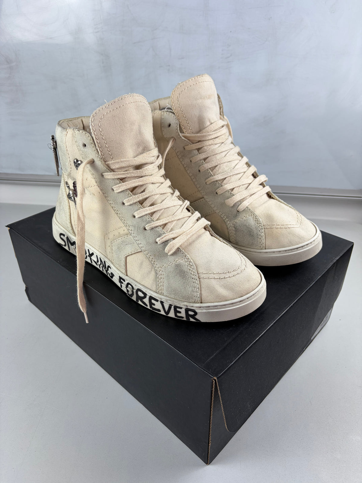 Saint Laurent ‘Smoking Forever’ canvas & suede high tops - eu41.5/us8.5/uk7.5