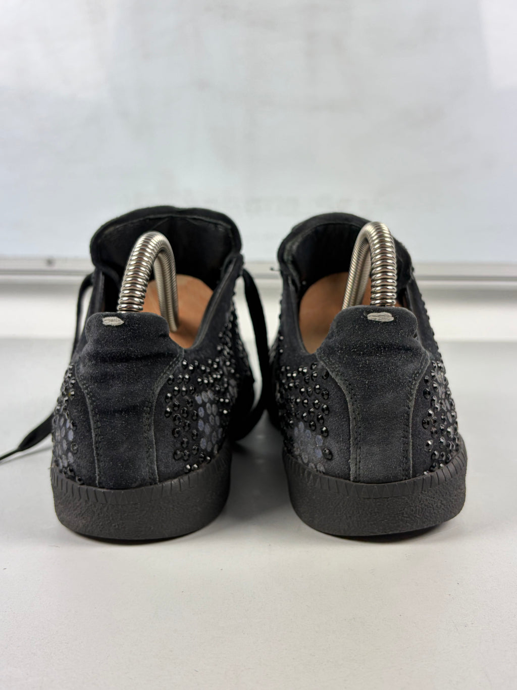 Maison Margiela Replica crystal-embellished suede sneakers - eu 38 / us 8 / uk 5 - black