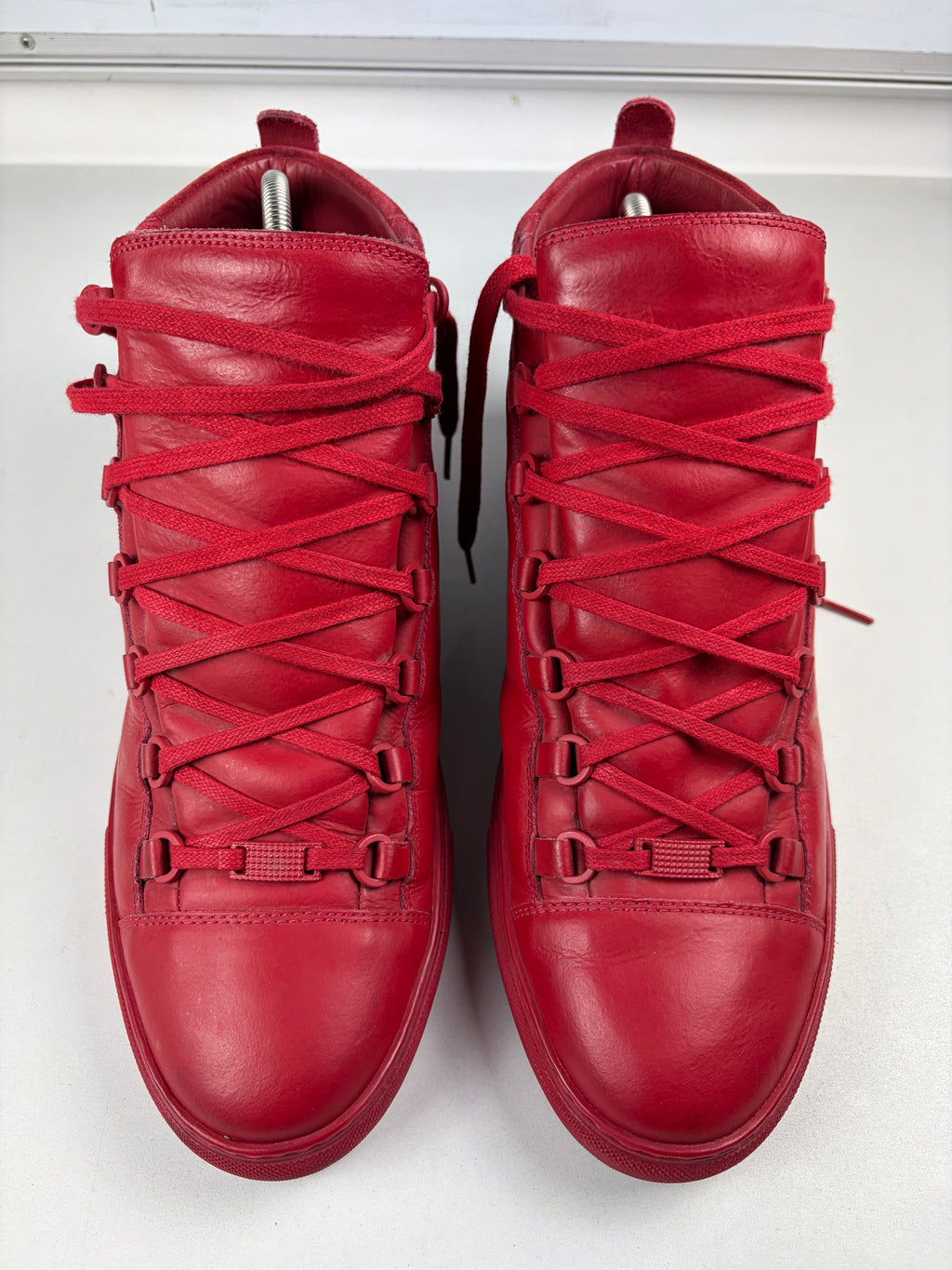 Balenciaga arena leather & suede high tops - eu 45 / us 12 / uk 11 - red