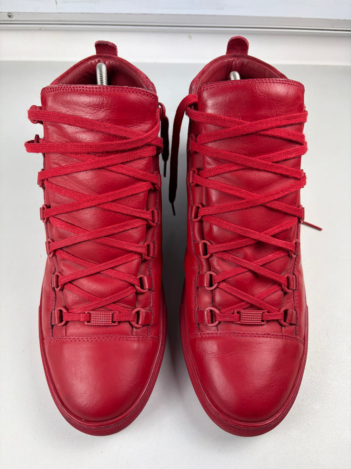 Balenciaga arena leather & suede high tops - eu 45 / us 12 / uk 11 - red