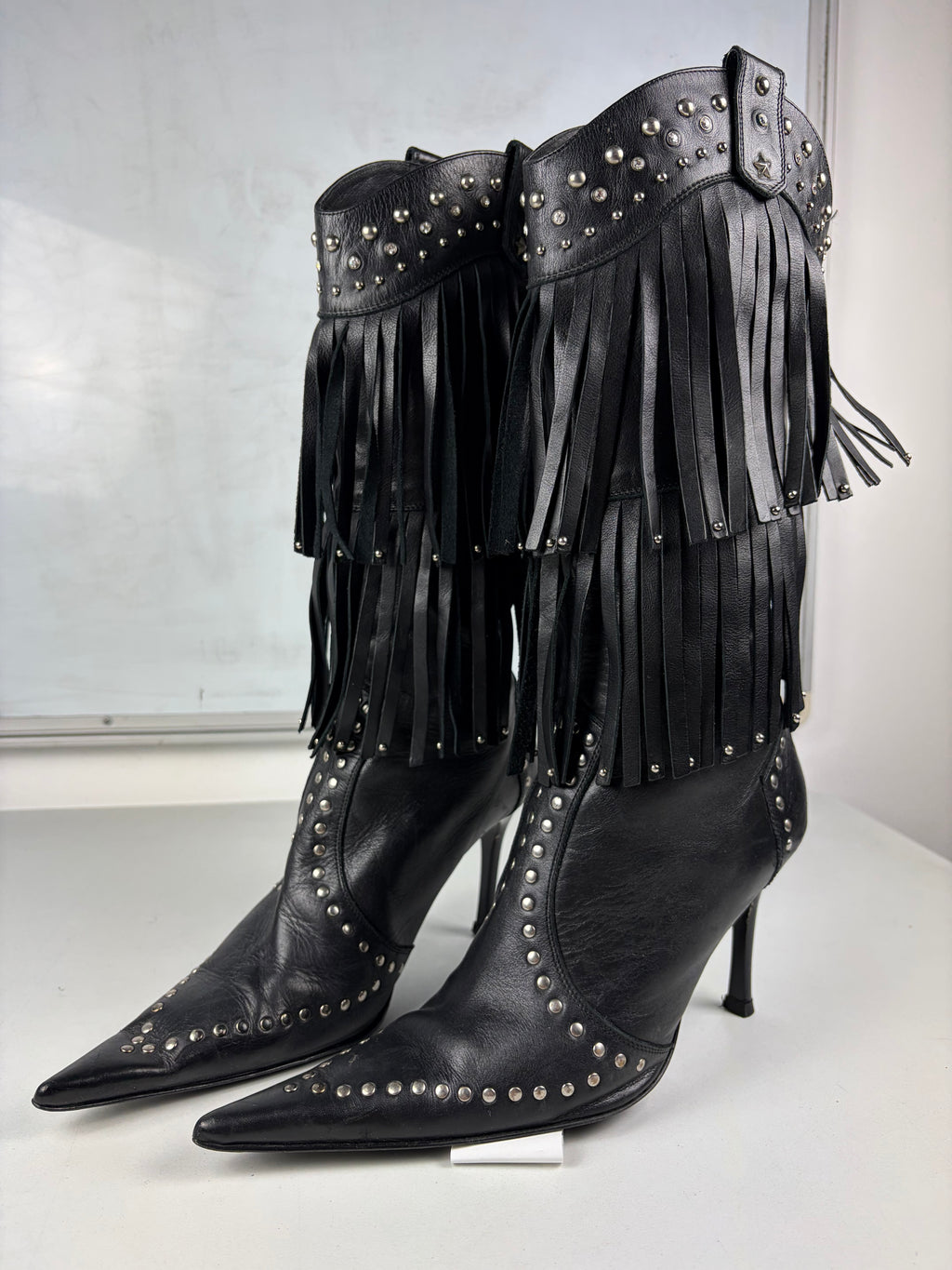 Vintage El Dantés studded fringe western stiletto boots - eu 39 / us 8 / uk 6