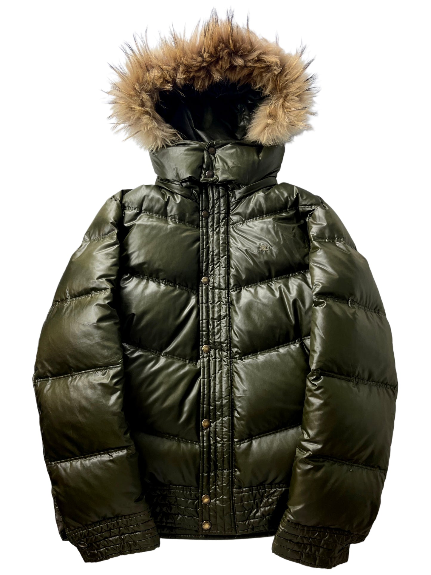 00’s BURBERRY made in Japan real fur down jacket (S/M) - dark green