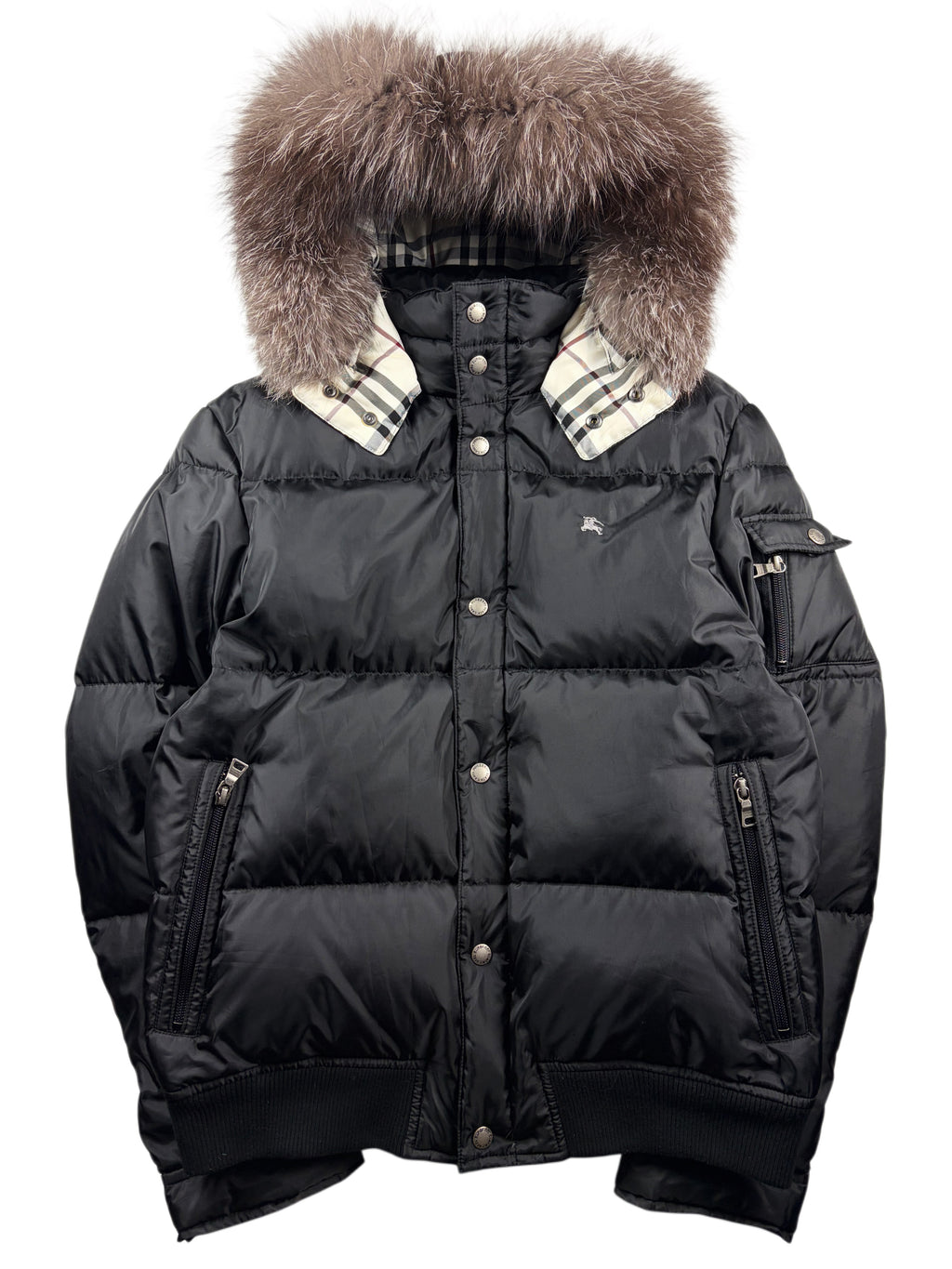00’s BURBERRY Black Label real fur down jacket (S/M) - black