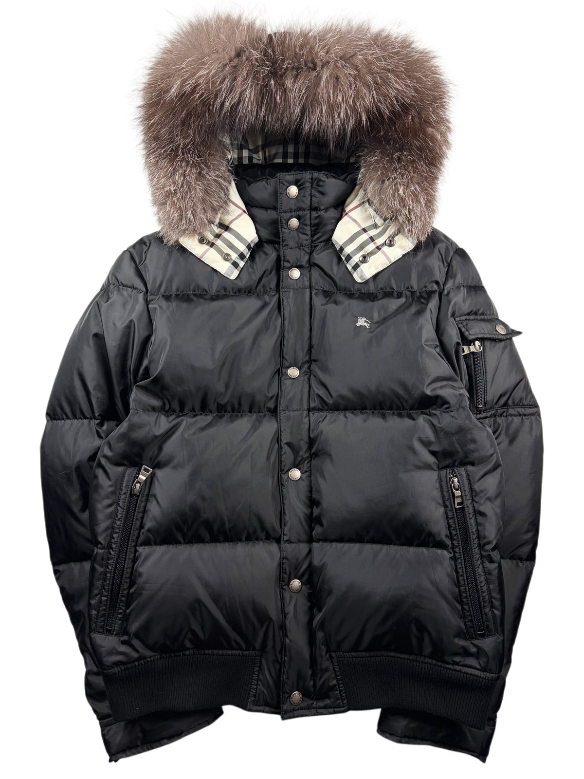 00’s BURBERRY Black Label real fur down jacket (S/M) - black