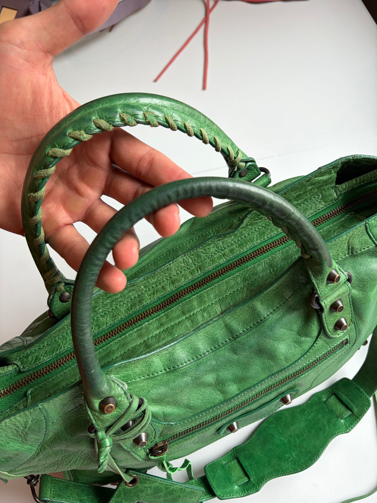 2009 BALENCIAGA Green Lambskin Motorcycle City Bag - green