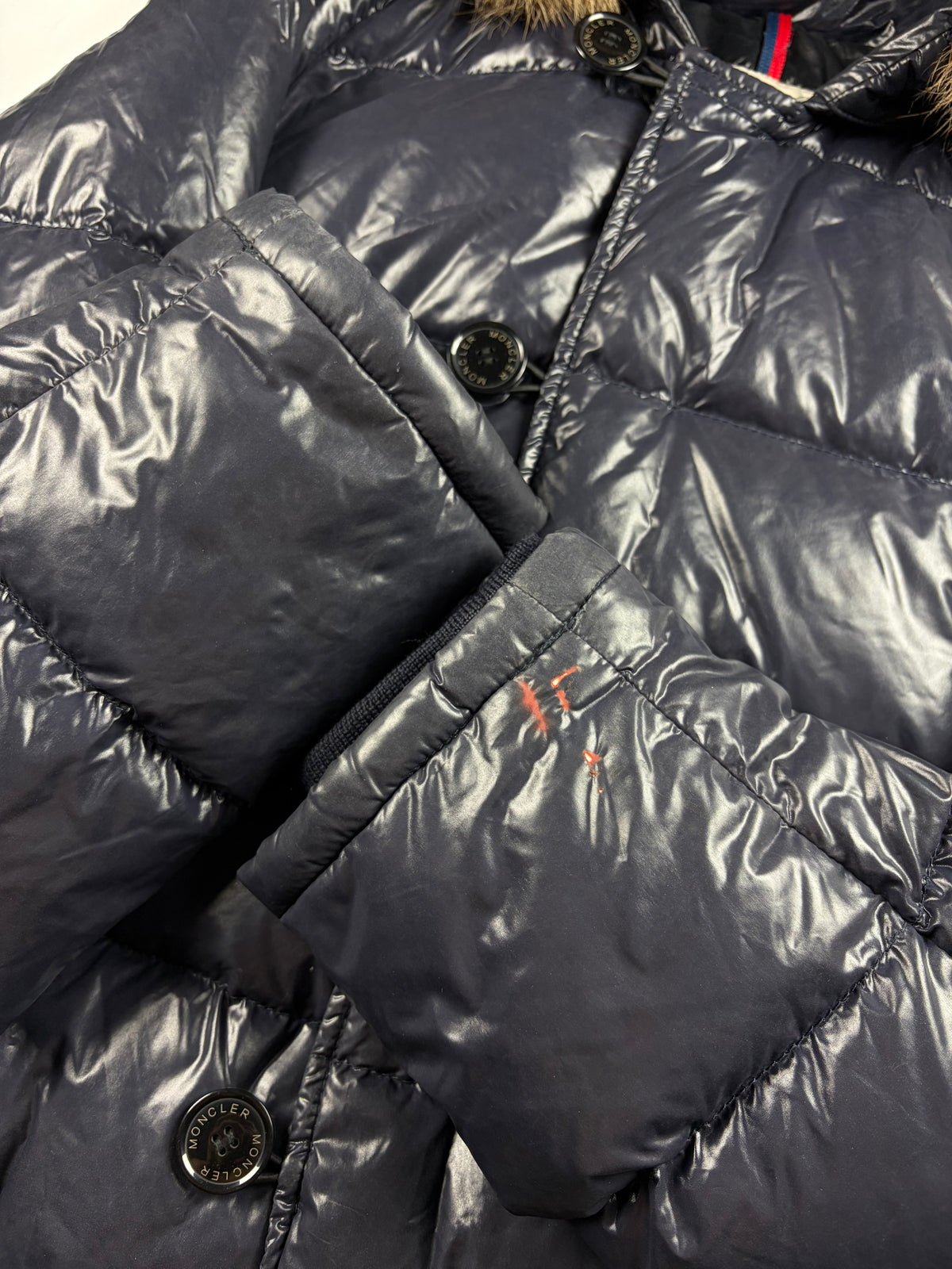 MONCLER real fur down jacket - men’s size 2 (M) - navy blue