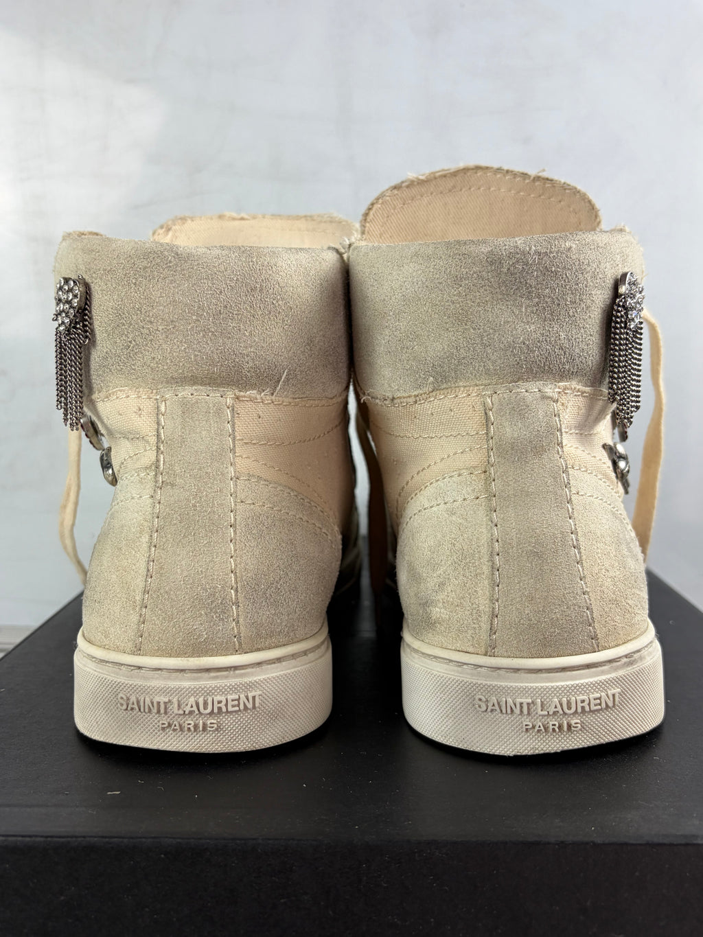 Saint Laurent ‘Smoking Forever’ canvas & suede high tops - eu41.5/us8.5/uk7.5