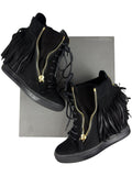 Giuseppe Zanotti black suede fringe wedge sneakers - eu 38 / us 8 / uk 5