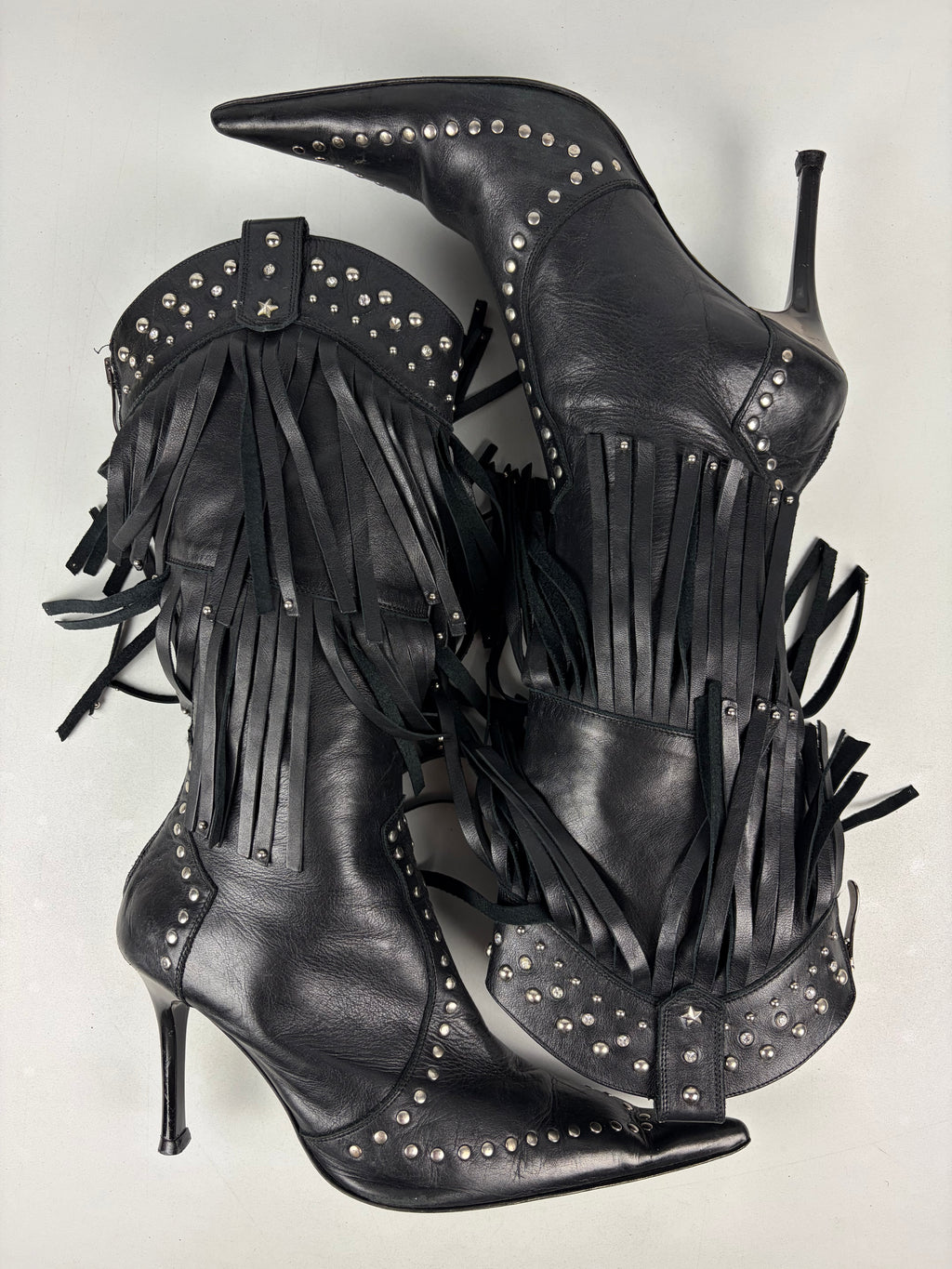 Vintage El Dantés studded fringe western stiletto boots - eu 39 / us 8 / uk 6