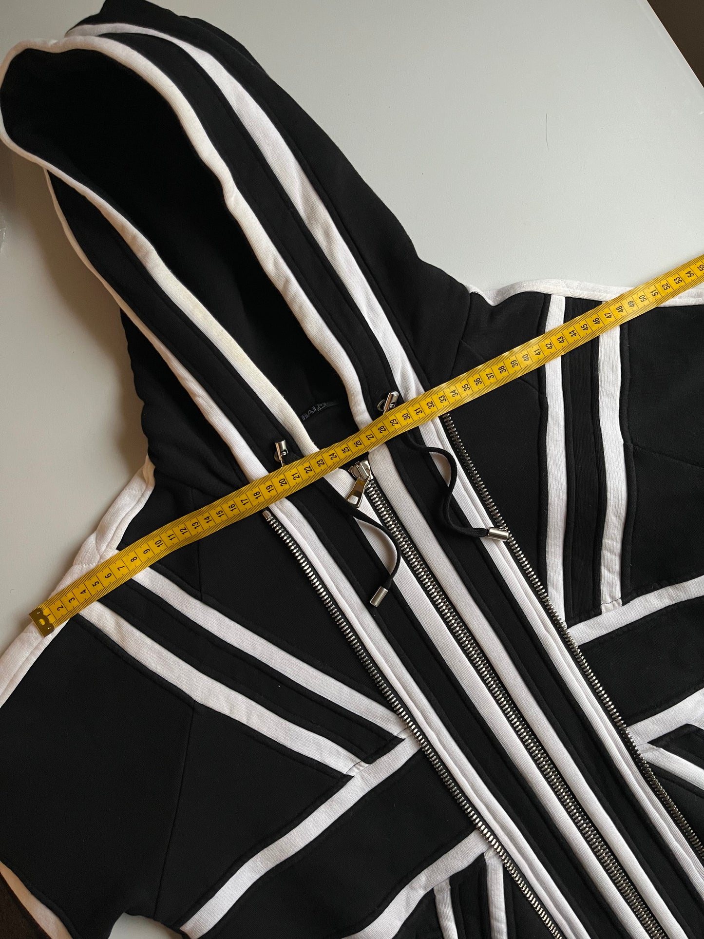 Balmain Union Jack multi zips heavy cotton hoodie (L) - black