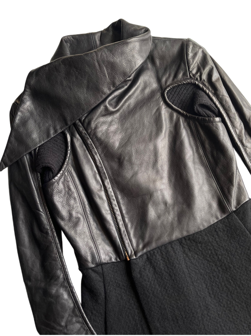 2010 Rick Owens GLEAM leather & cashmere dress jacket - size IT 42 - black
