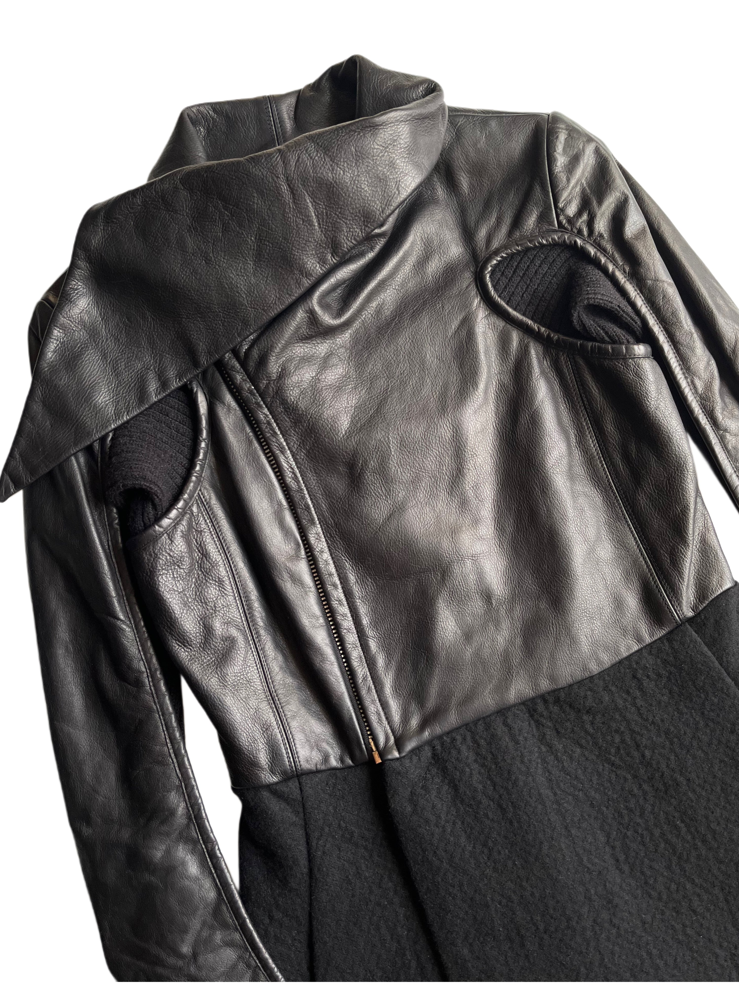 2010 Rick Owens GLEAM leather & cashmere dress jacket - size IT 42 - black