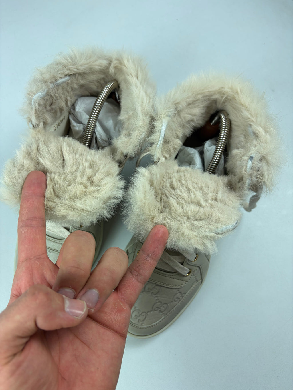 GUCCI Coda fur-trim high tops - eu 39 / us 9 / uk 6 - tan beige