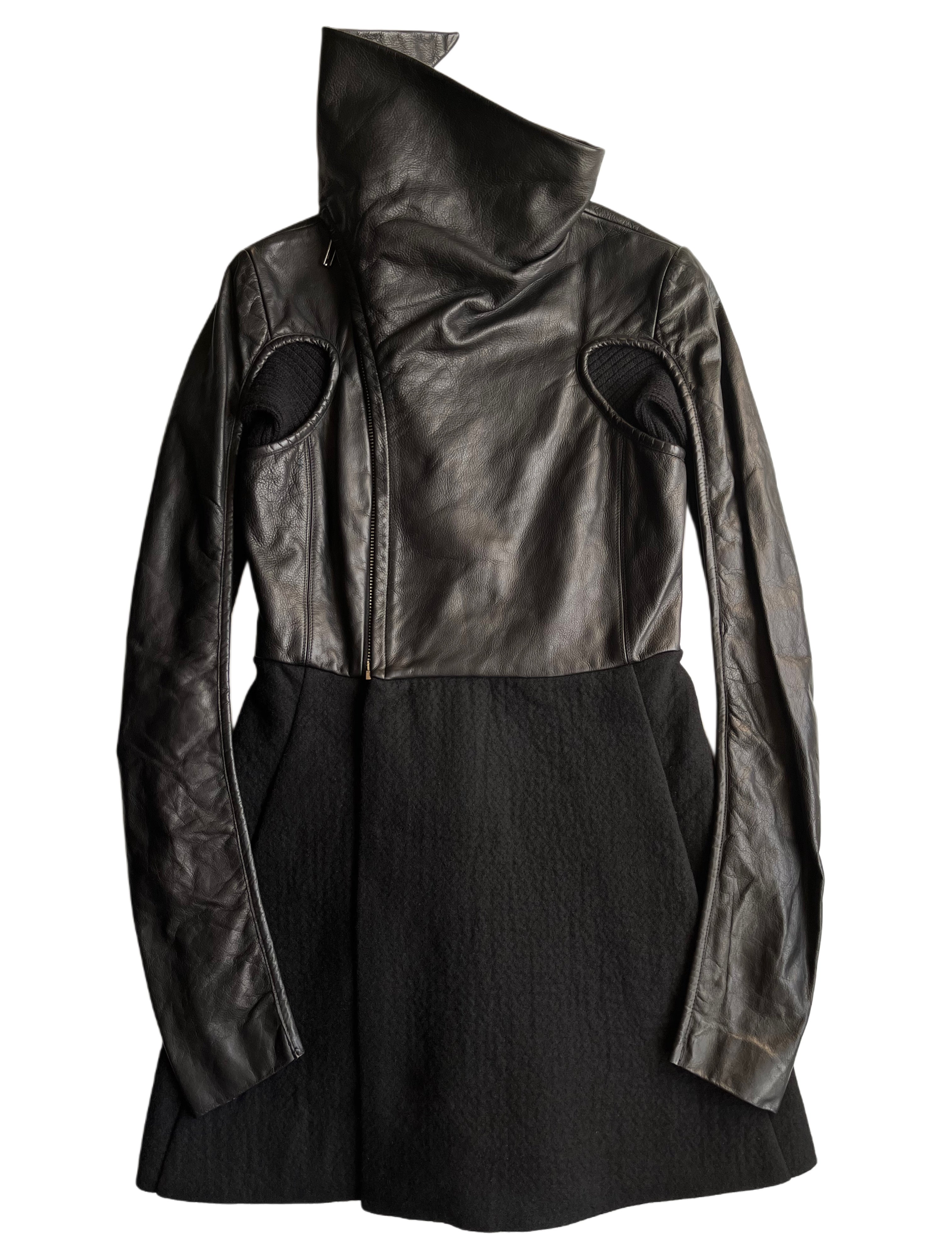 2010 Rick Owens GLEAM leather & cashmere dress jacket - size IT 42 - black