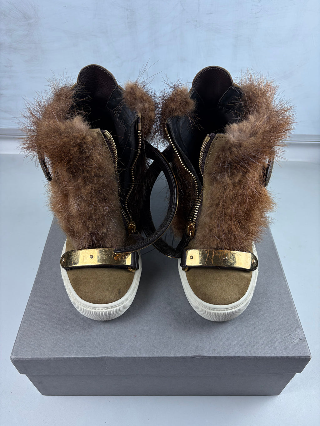 2012 Giuseppe Zanotti fur wedge sneakers - eu 39 / uk 6 / us 8 - brown