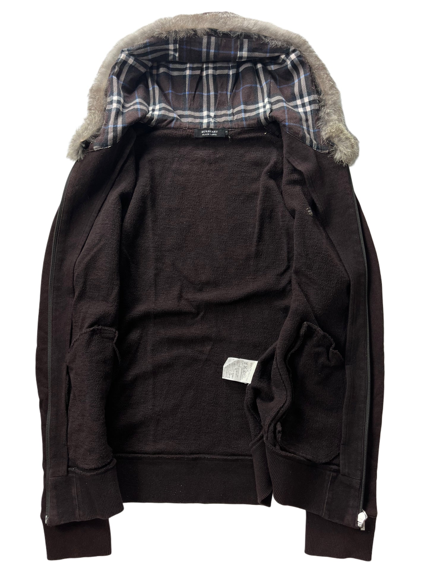 00’s BURBERRY rabbit fur zip hoodie (XS/S) - burgundy