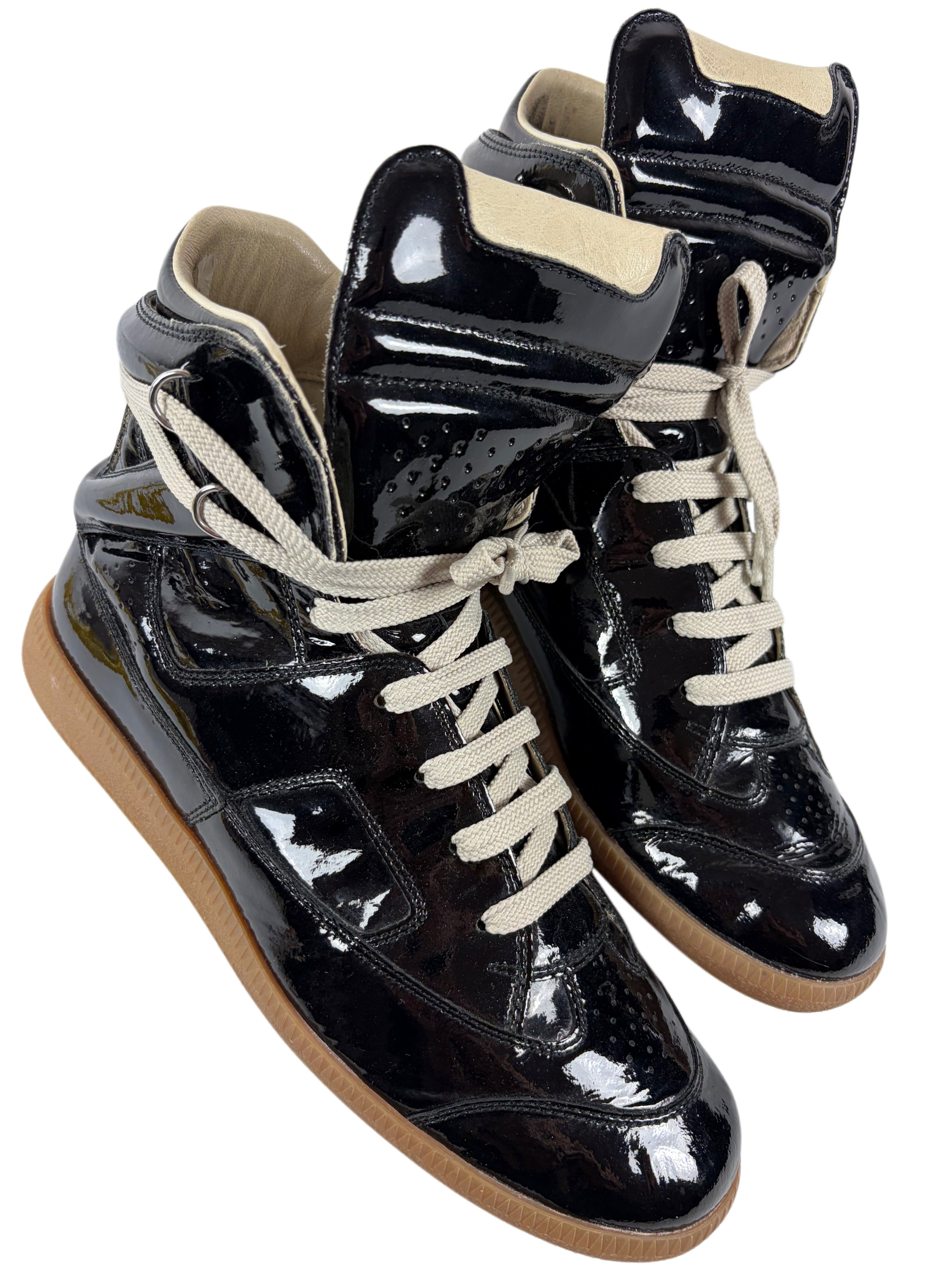 2009 Maison Martin Margiela black patent leather high-top sneakers - eu 40