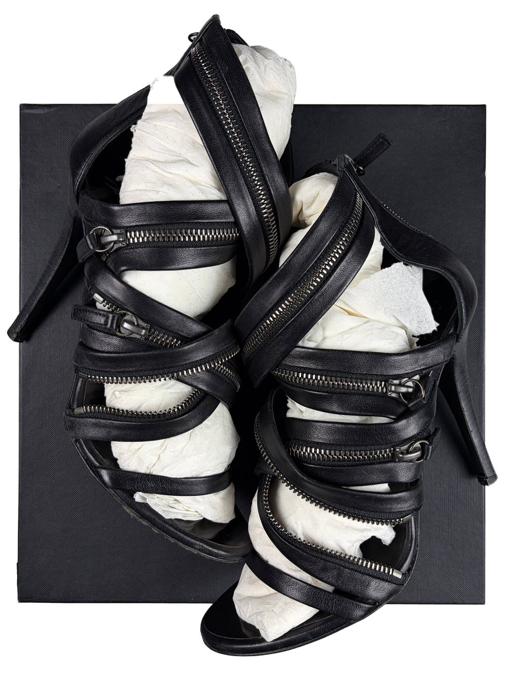 2009 BALMAIN x Giuseppe Zanotti leather zipper heels - eu 39 / us 9 / uk 6 - black