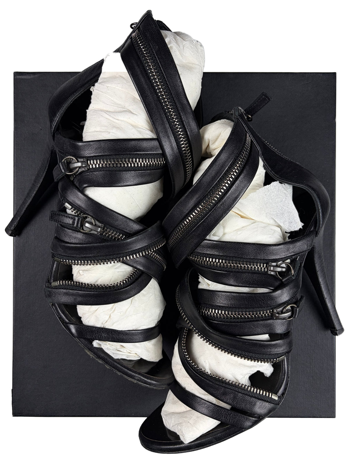 2009 BALMAIN x Giuseppe Zanotti leather zipper heels - eu 39 / us 9 / uk 6 - black