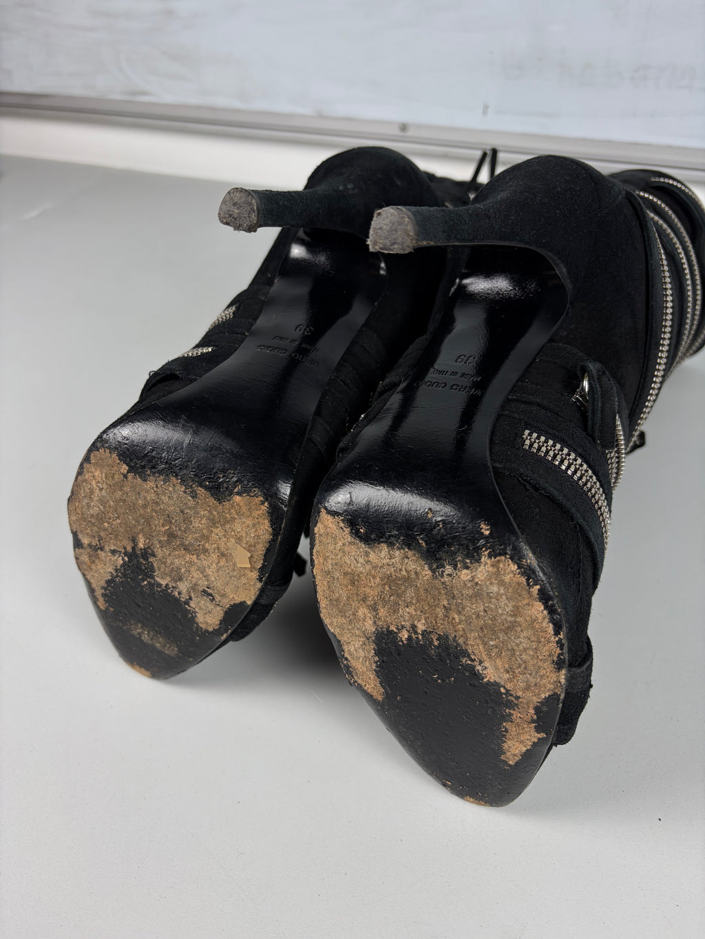2009 BALMAIN x Giuseppe Zanotti suede high zipper boots - eu 39 / us 9 / uk 6 - black