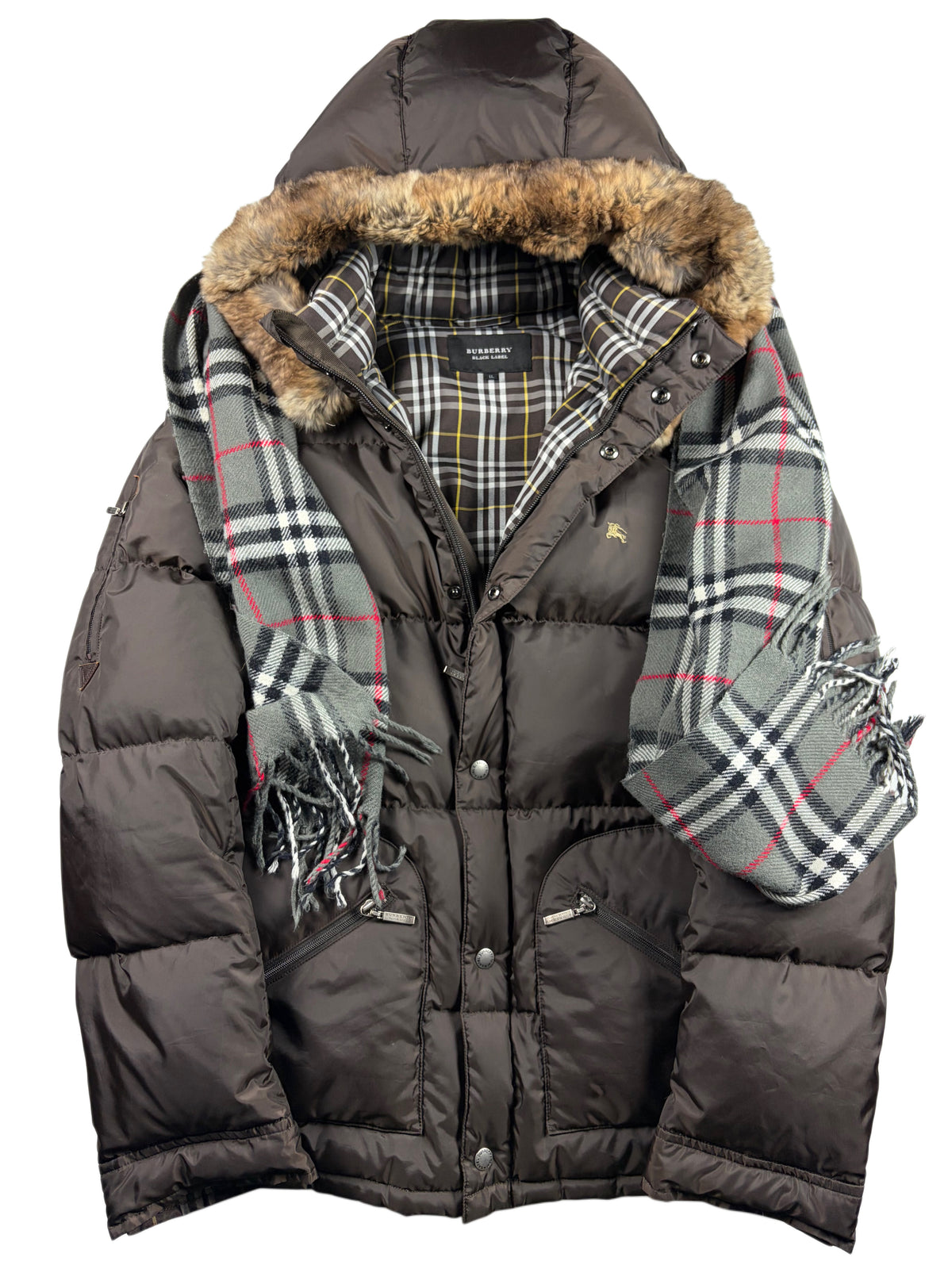 00’s BURBERRY Black Label real fur down jacket (LL) - olive green