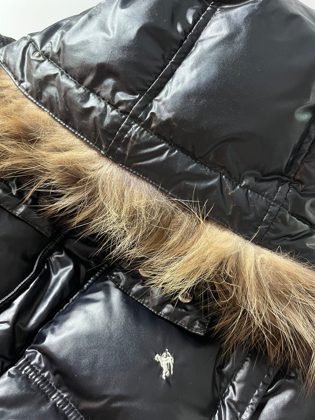 00’s BURBERRY made in Japan real fur down waxed jacket (M/L) - black