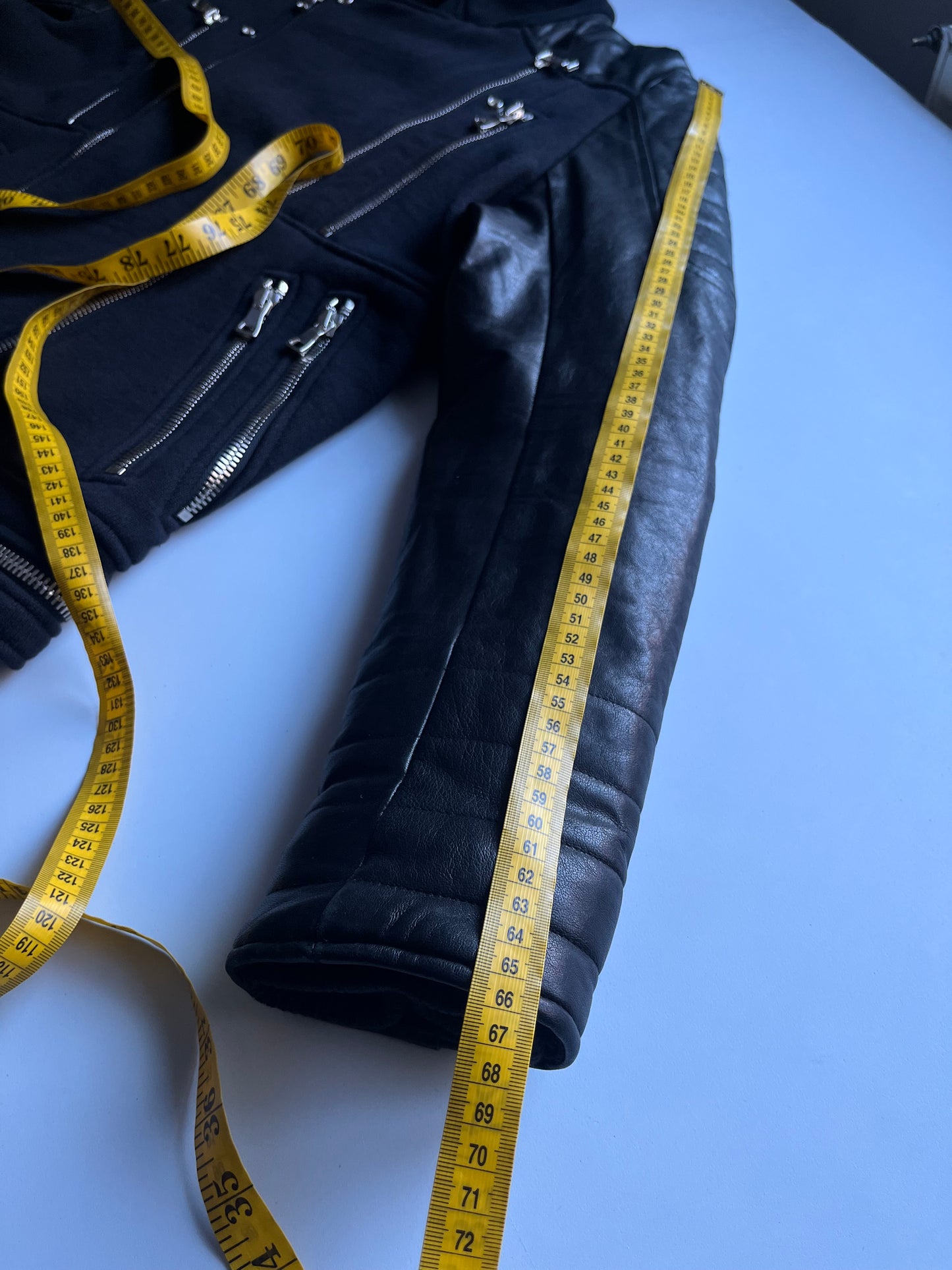 2015 BALMAIN leather & cotton biker jacket - size L - black