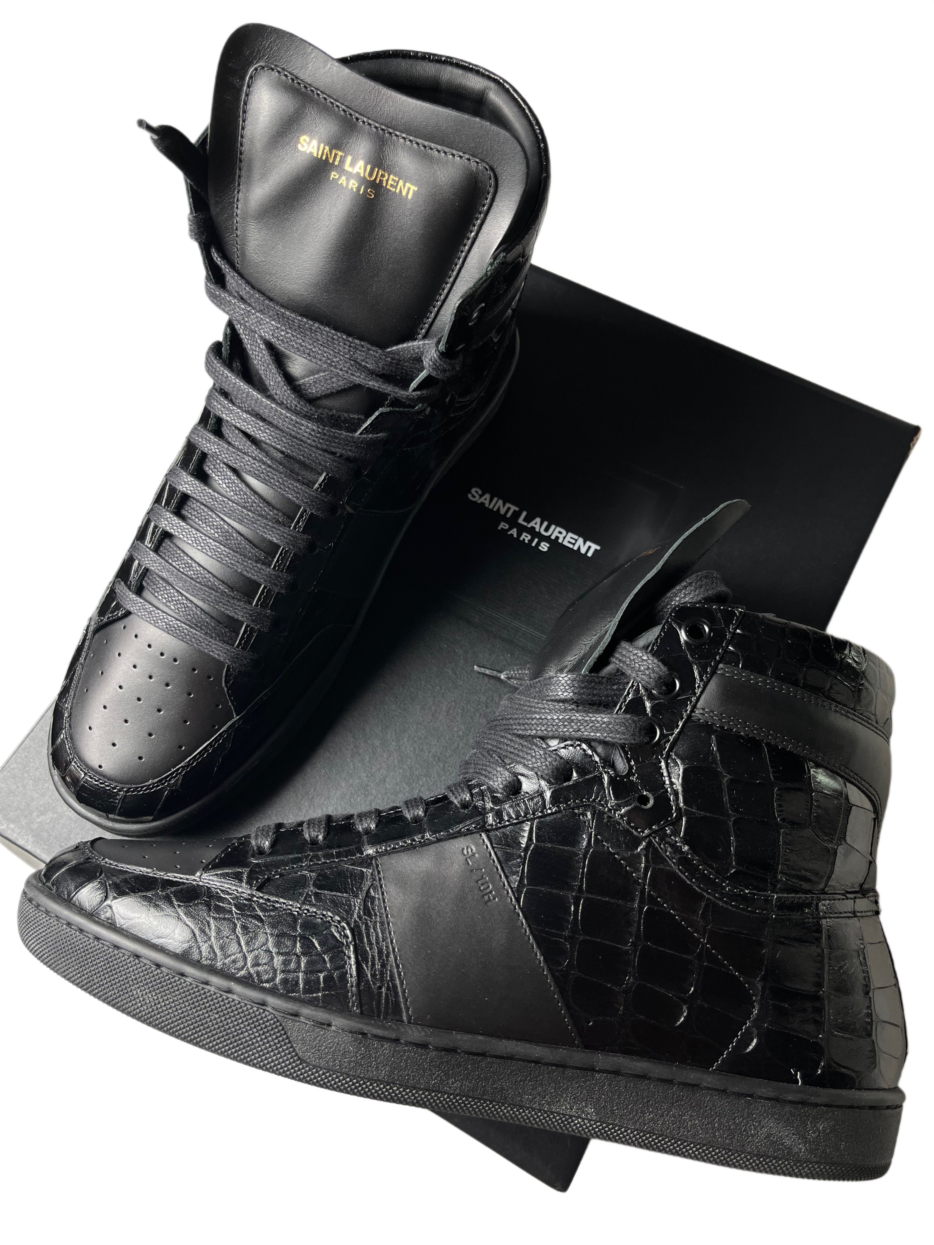 Saint Laurent embossed croc leather high tops - Eu 42 - black