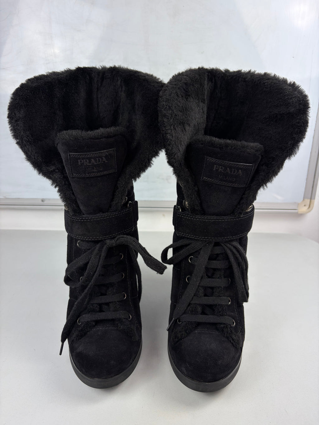 00’s PRADA suede & fur wedge boots - eu 40.5 / us 8 / uk 7