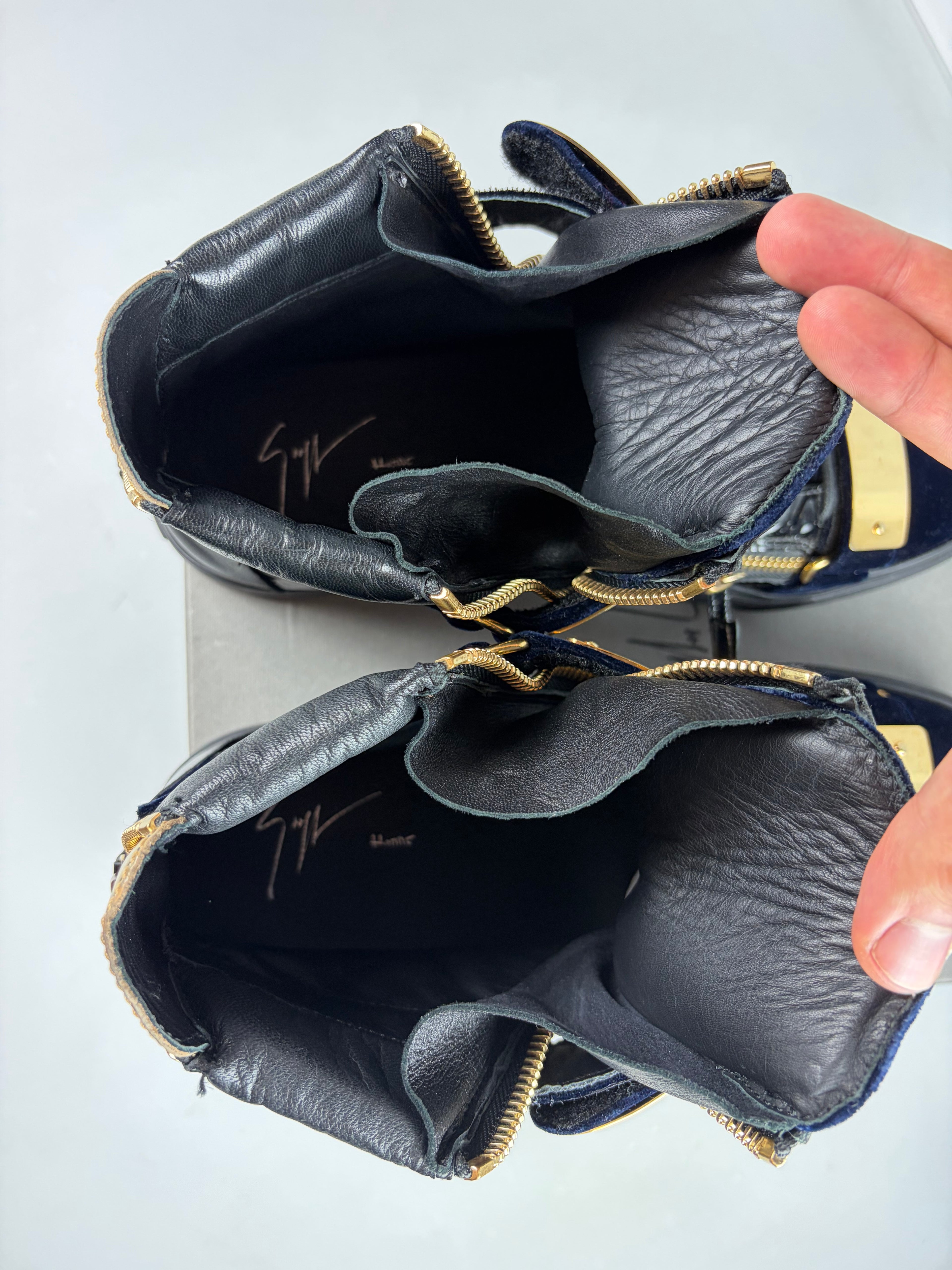Giuseppe Zanotti velvet & patent leather high tops - eu 44 / us 11 - navy blue
