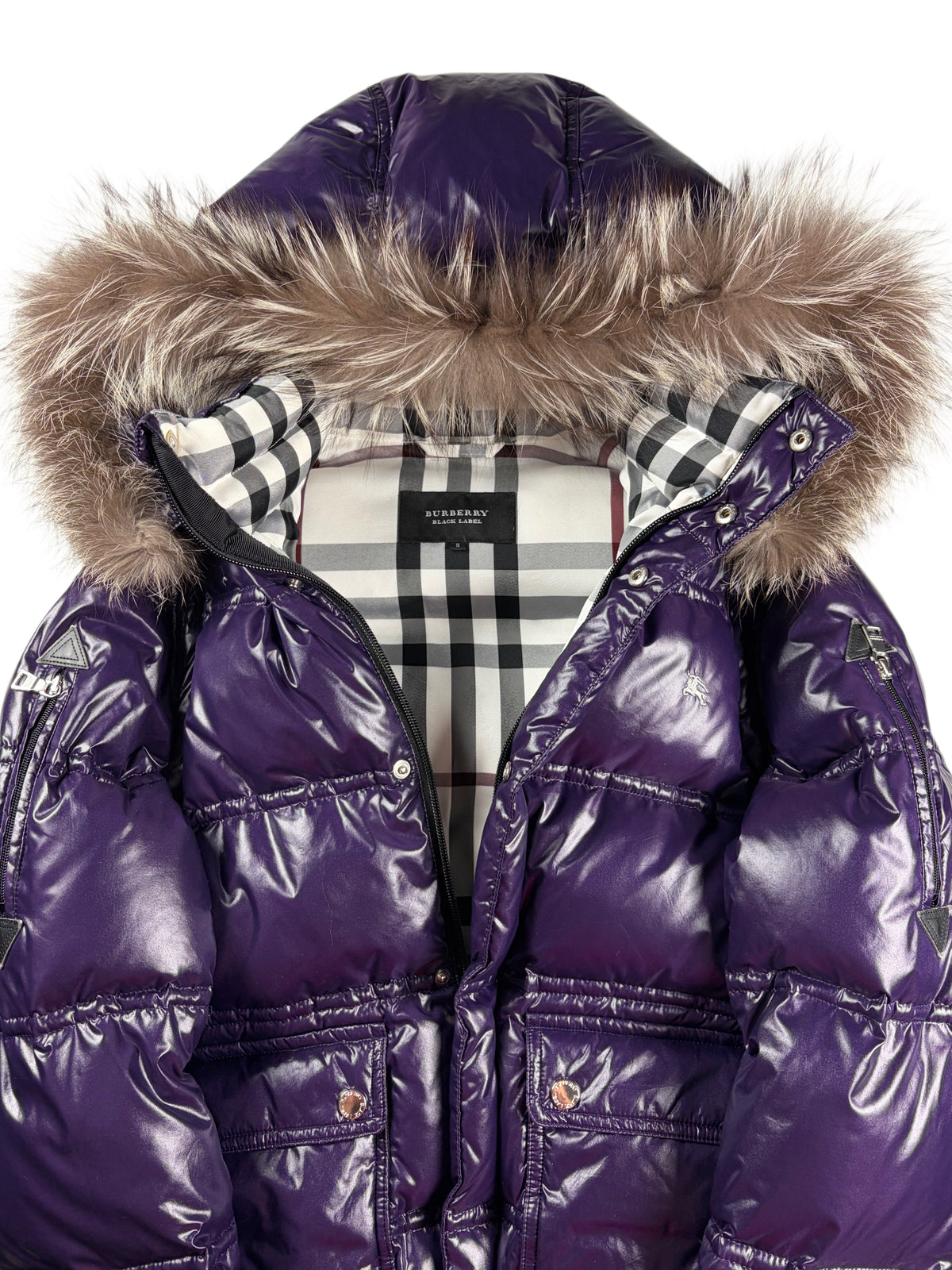 00’s BURBERRY Black Label real fur down jacket (XS/S) - purple
