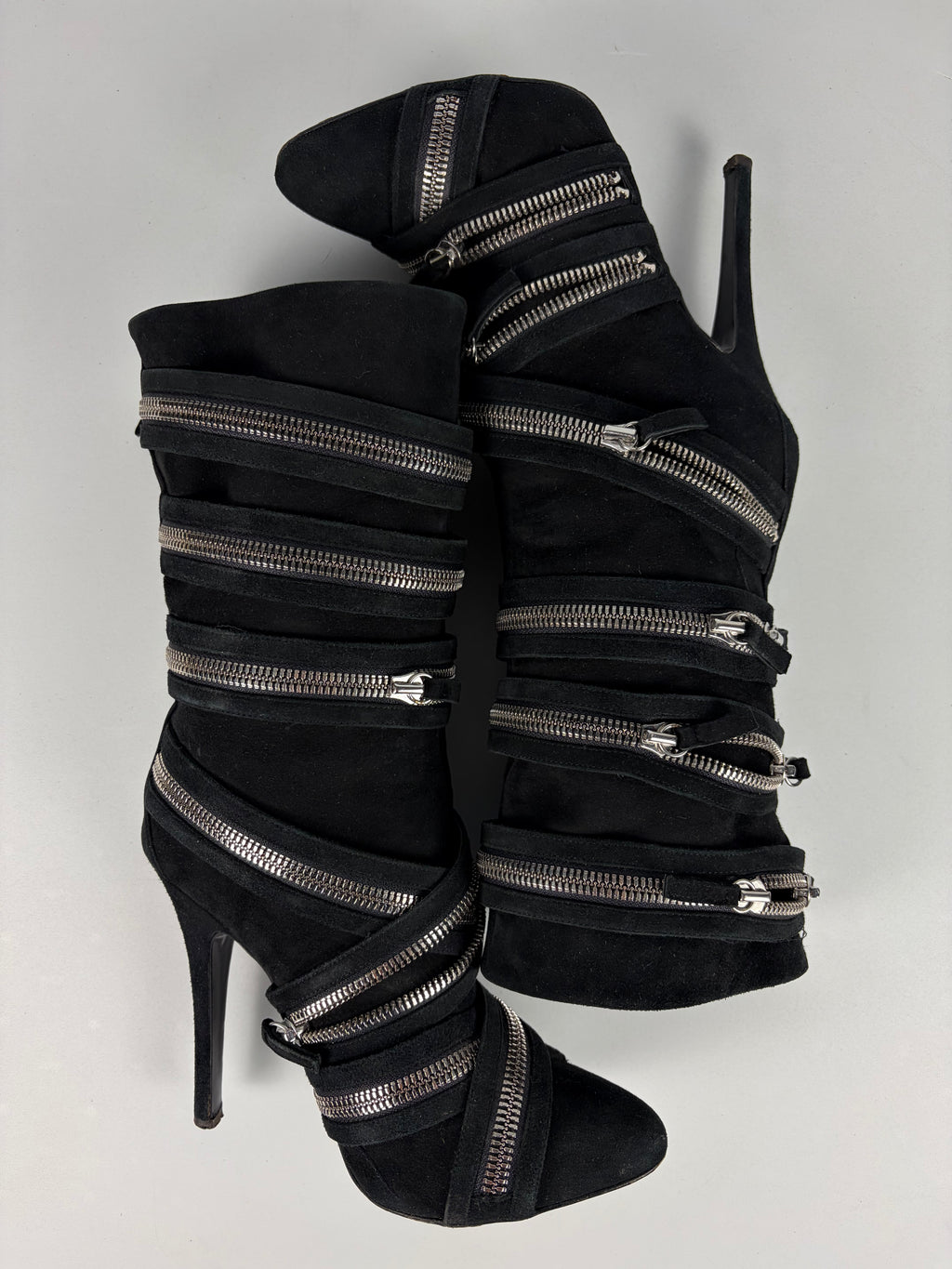 2009 BALMAIN x Giuseppe Zanotti suede high zipper boots - eu 39 / us 9 / uk 6 - black