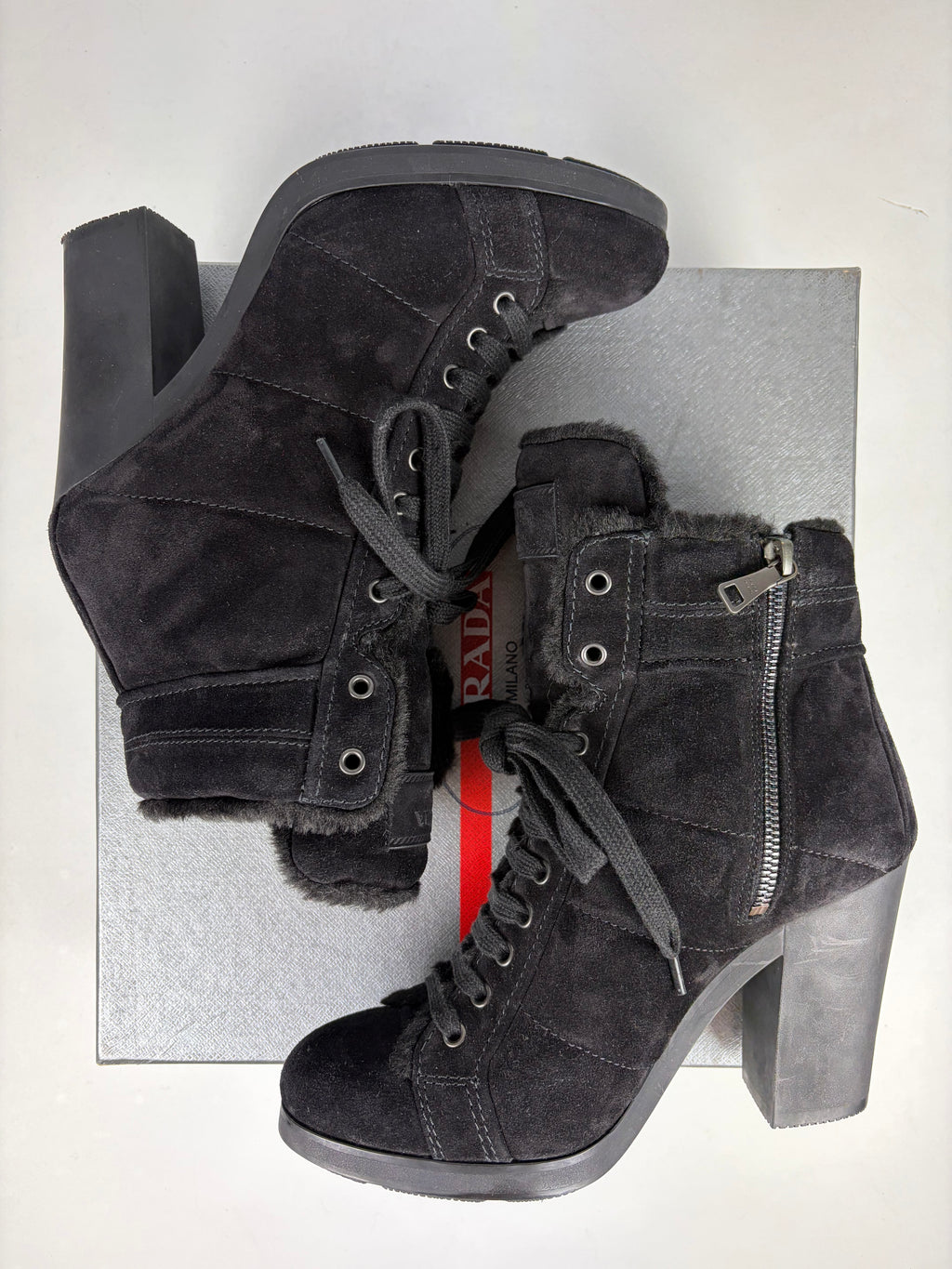 00’s PRADA Sport suede & fur wedge boots - eu 39.5 / us 9.5 / uk 6.5 - black