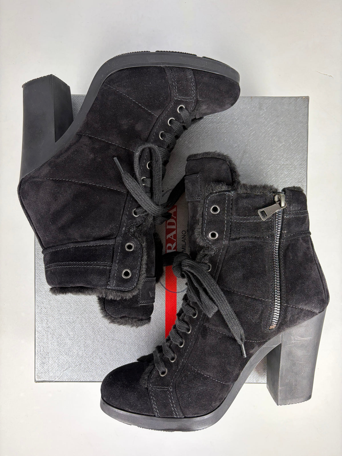 00’s PRADA Sport suede & fur wedge boots - eu 39.5 / us 9.5 / uk 6.5 - black