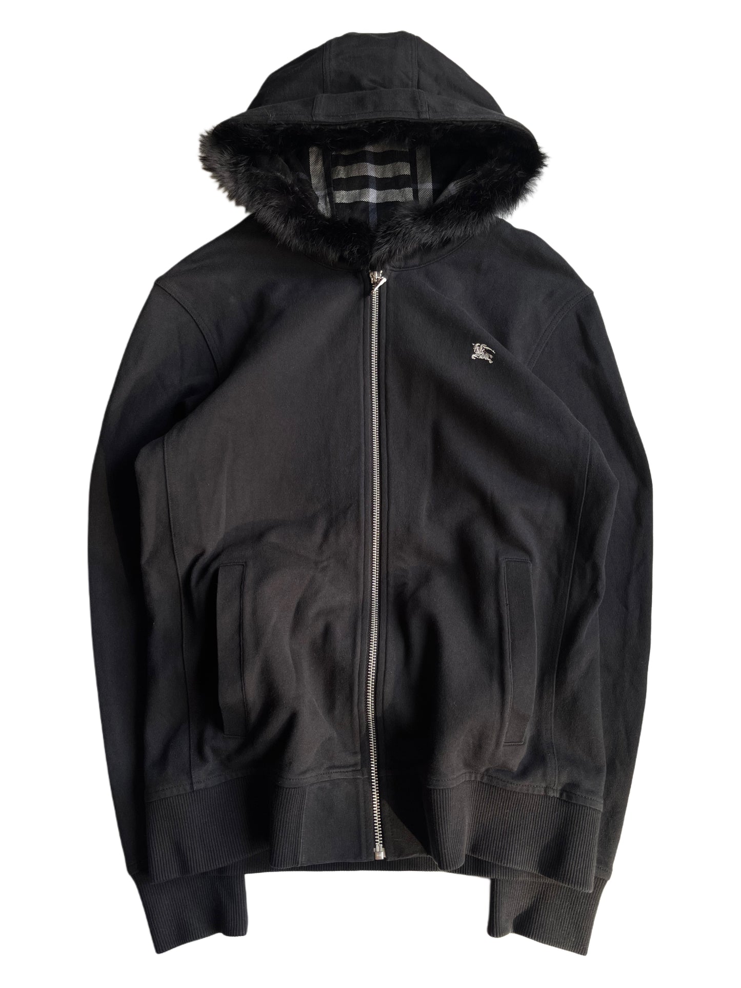 00’s BURBERRY rabbit fur zip hoodie (S/M) - black