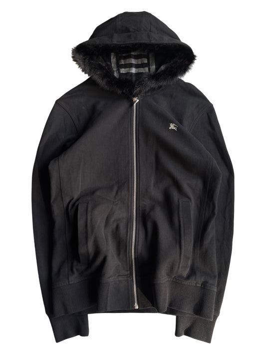 00’s BURBERRY rabbit fur zip hoodie (S/M) - black