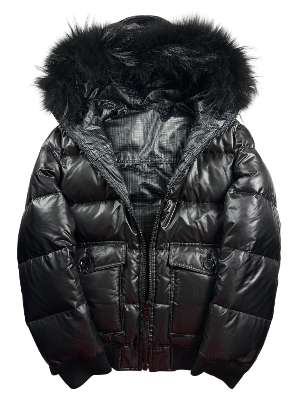 00’s BURBERRY Black Label reversible real fur down bomber jacket (M/L) - black