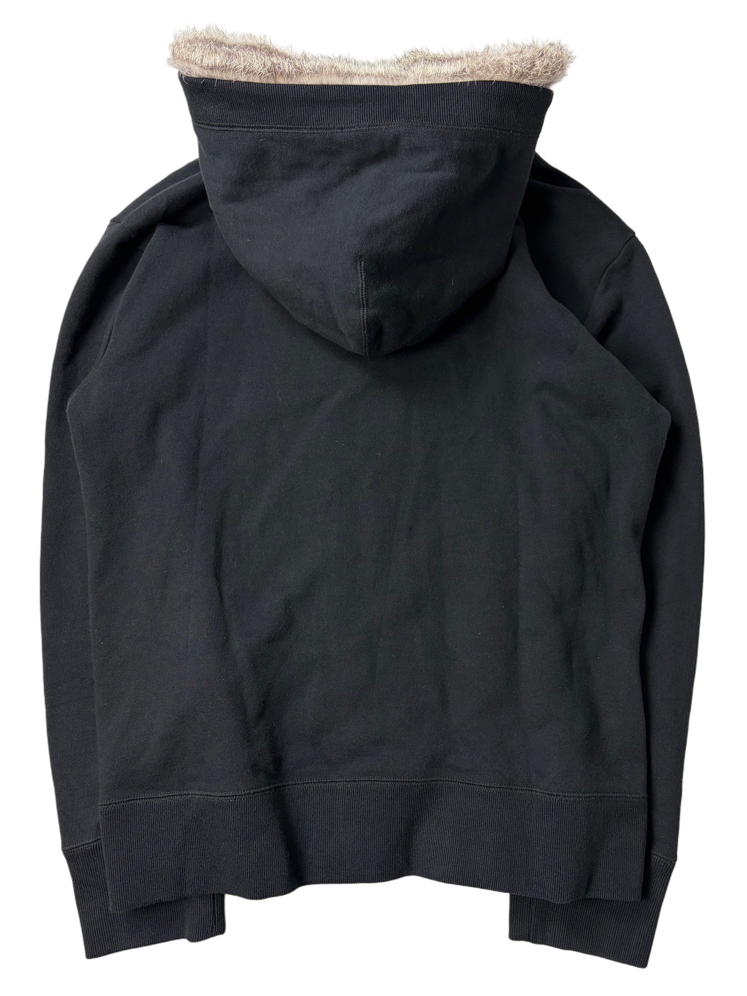 00’s Burberry Black Label rabbit fur zip up hoodie - L/XL - black