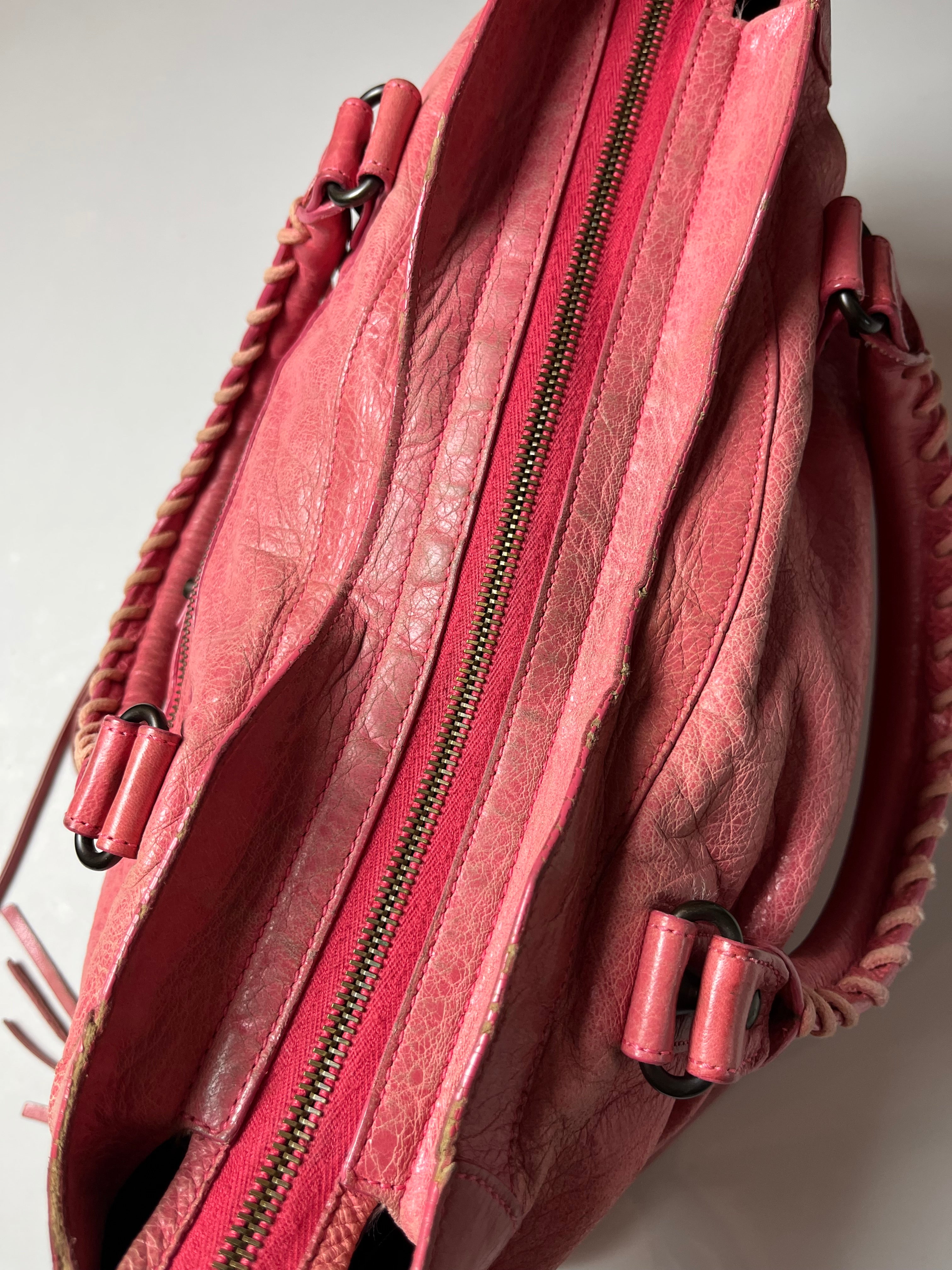 2011 BALENCIAGA Pink Lambskin Leather Motorcycle City Bag - pink