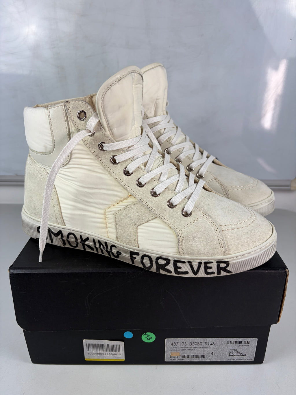 Saint Laurent ‘Smoking Forever’ nylon & suede high tops - eu41/us8/uk7