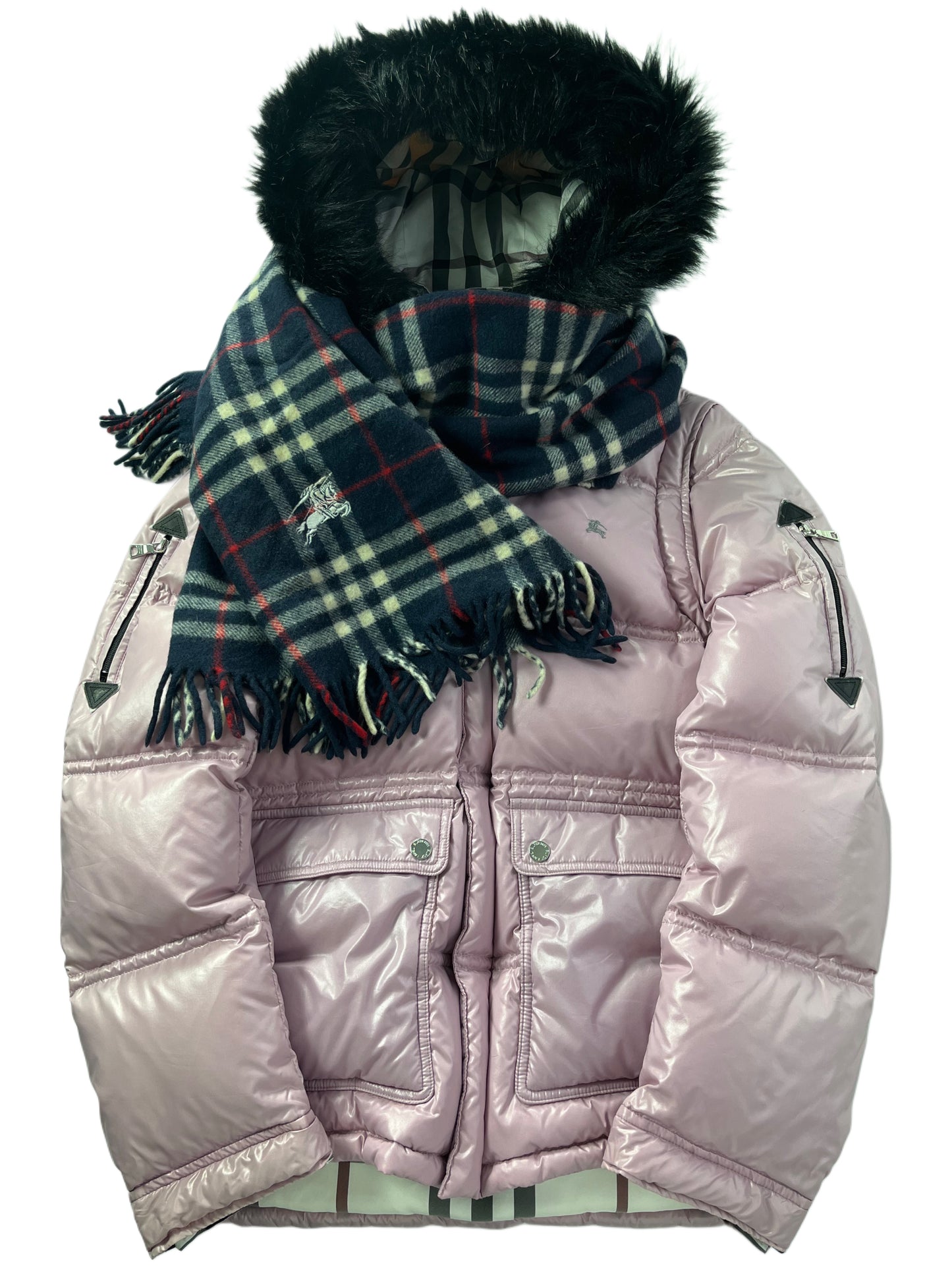 00’s BURBERRY made in Japan real fur down jacket (M/L) - pink