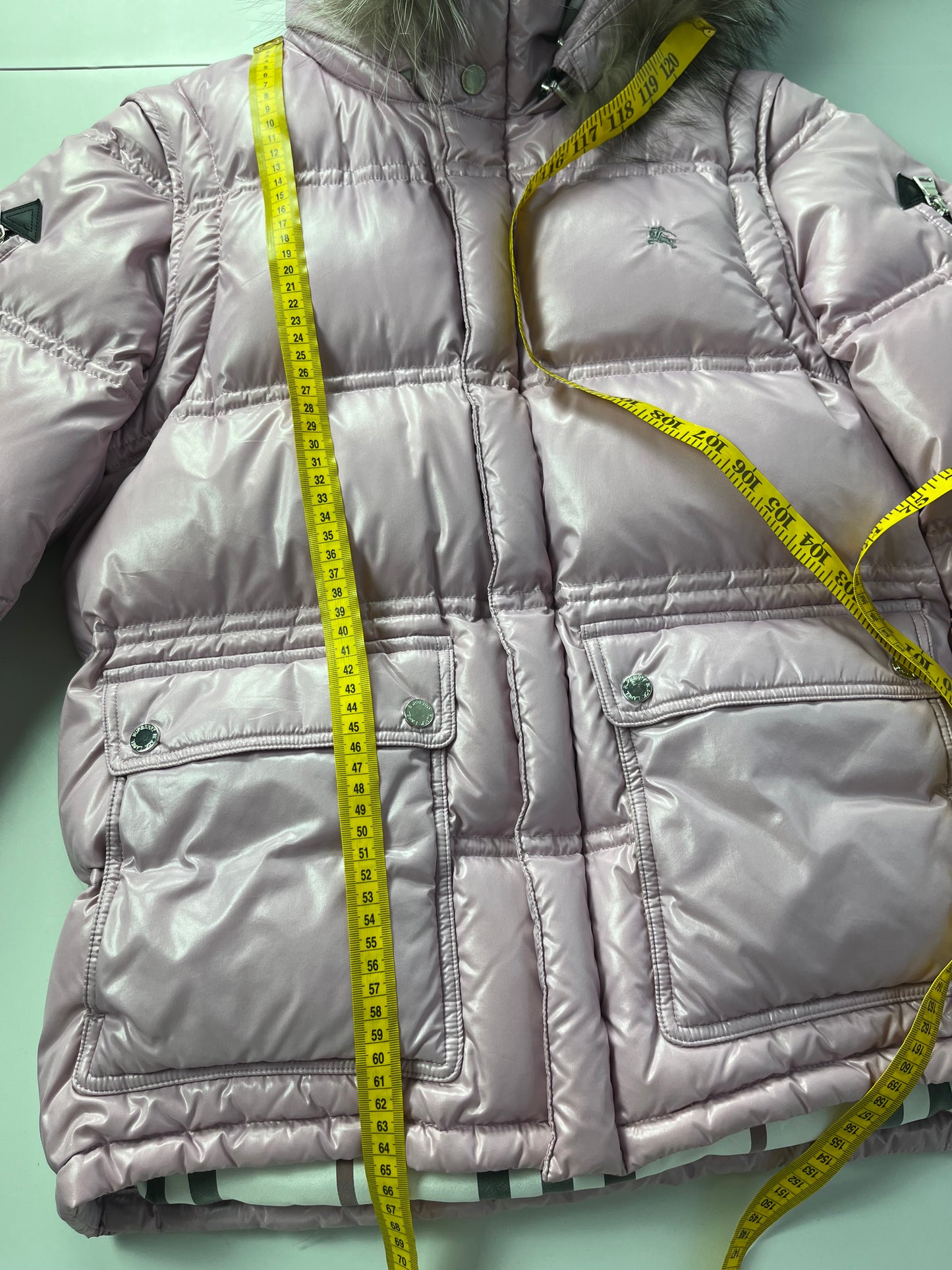 00’s BURBERRY made in Japan real fur down jacket (S/M) - pink