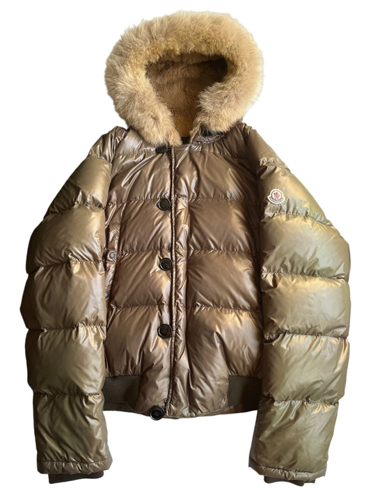 00’s MONCLER BULGARI real fur down jacket - size 5 (xl/xxl) - khaki