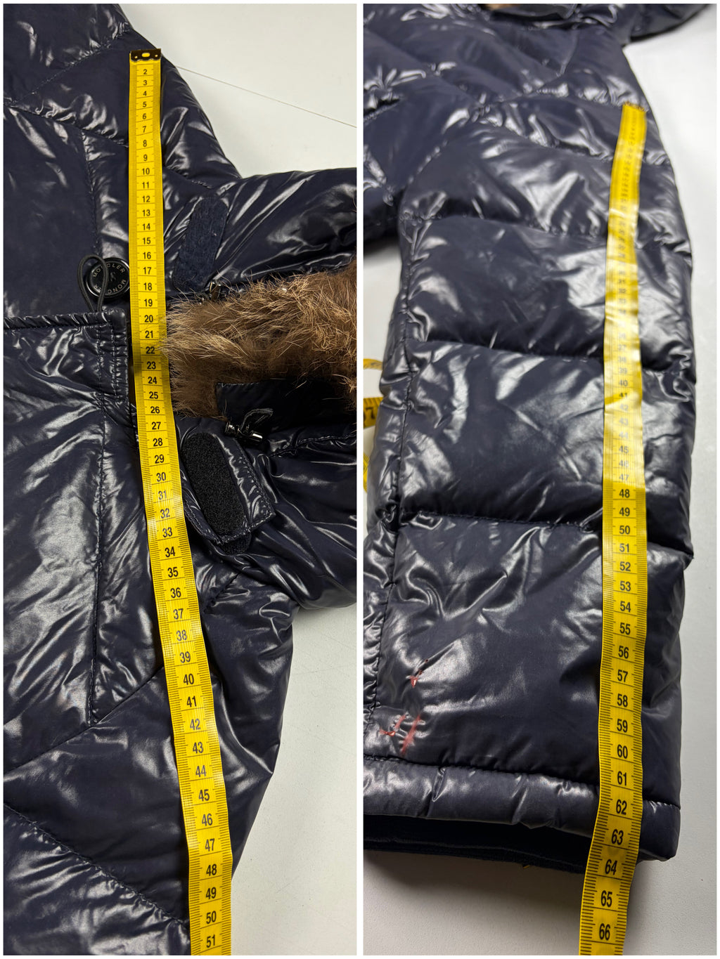 MONCLER real fur down jacket - men’s size 2 (M) - navy blue