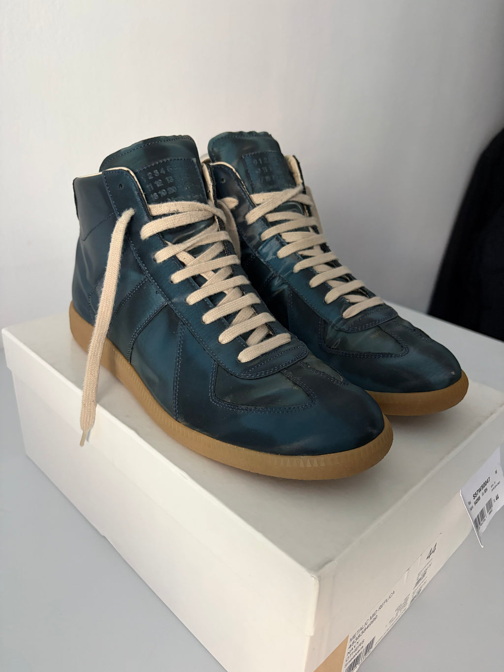 2014 Maison Margiela reflective metallic navy high top gats - eu 44