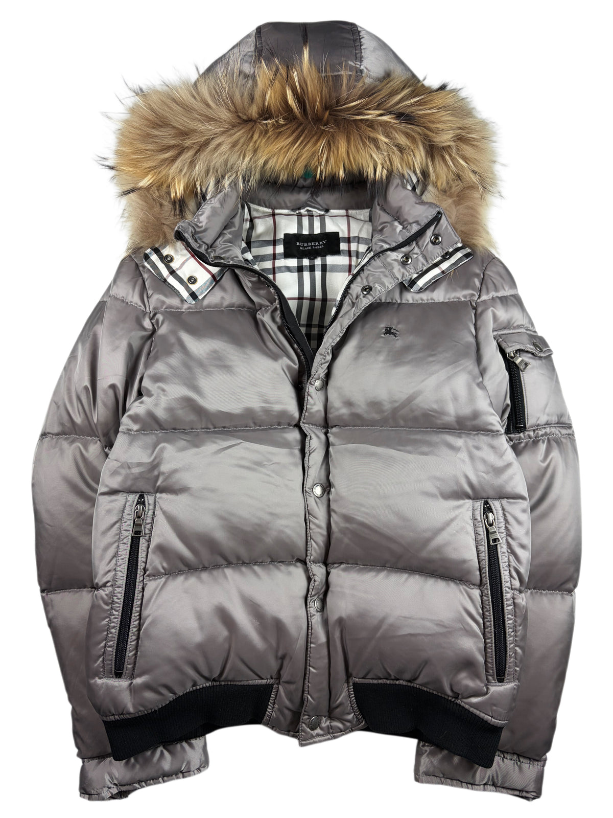 00’s BURBERRY Black Label real fur down jacket (S/M) - silver grey