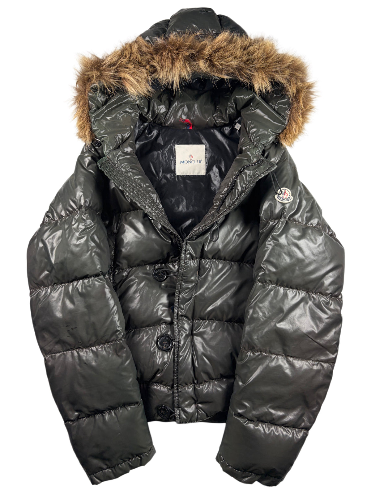 2010’s MONCLER real fur down jacket - men’s size 3 (L) - olive green
